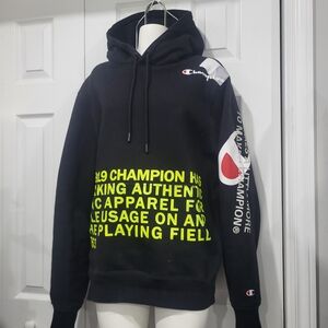 Champion Black Hoodie with Yellow Accents
